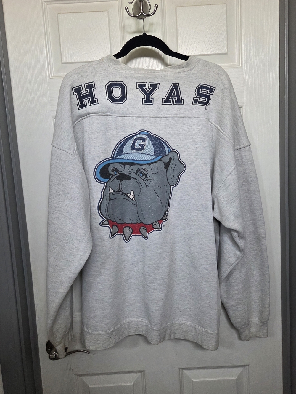 VTG Georgetown Hoyas Gray Graphic Sweatshirt College Athlete Bulldog Logo XL